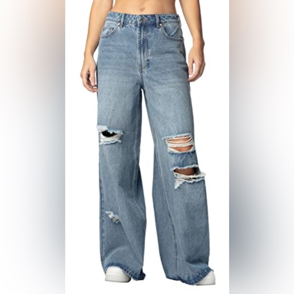 Almost Famous Denim - Almost Famous 90’s Baggy Mega High Rise Wide Leg Ripped Jeans Size Juniors 7